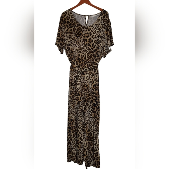NEW Animal Print Jumpsuit Susan Graves Liquid Knit Silky Soft Fabric 3X Petite - Picture 2 of 4